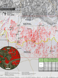 This map illustrates satellite-detected surface waters in red polygons in Province 2, Lumbini, Gandaki,and Bagmati provinces 