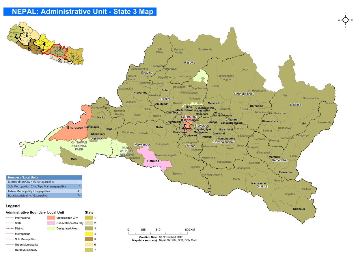 This State 3 map shows Bagmati Province local units boundaries and designated area