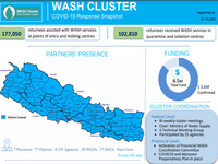 This image shows WASH cluster partners presence map, key achievements, families reached with supplies, training and funding requirement
