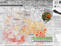 This map shows satellite-detected surface waters in red polygons in Nawalparasi West, Rupandehi and Kapilbastu districts, Lumbini province, Nepal 