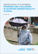 This image shows a women with umbrella which is cover page of Gender Equality in Numbers: Progress and Challenges  in Achieving Gender Equality  in Nepal report