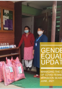 This image in the cover page shows Relief distribution of food and non-food items to women in Kathmandu, by Aaprabasi Mahila Kamdar Samuha (AMKAS) Nepal with support from UN Women. 